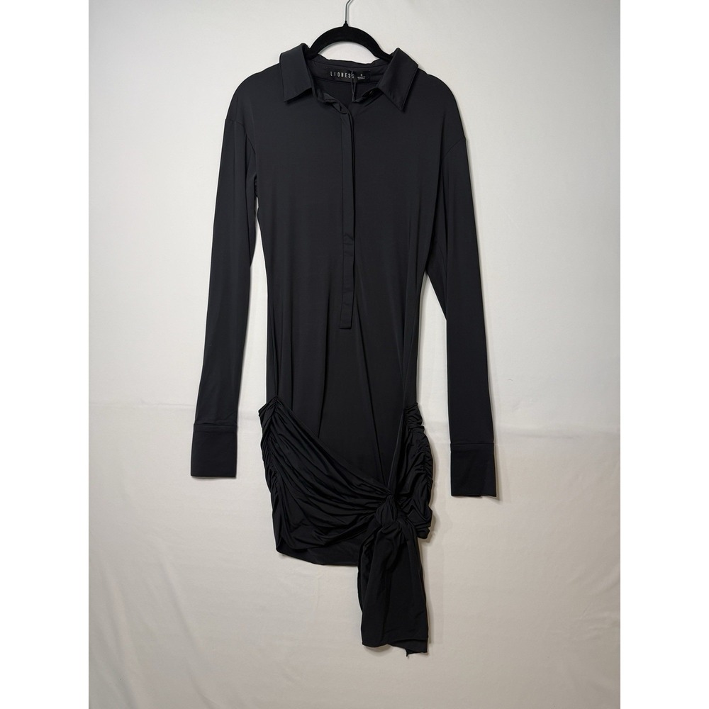 Lioness Soho Mini Dress Onyx Black Ruched Long Sleeve NWT Women's US 4 - Picture 3 of 5